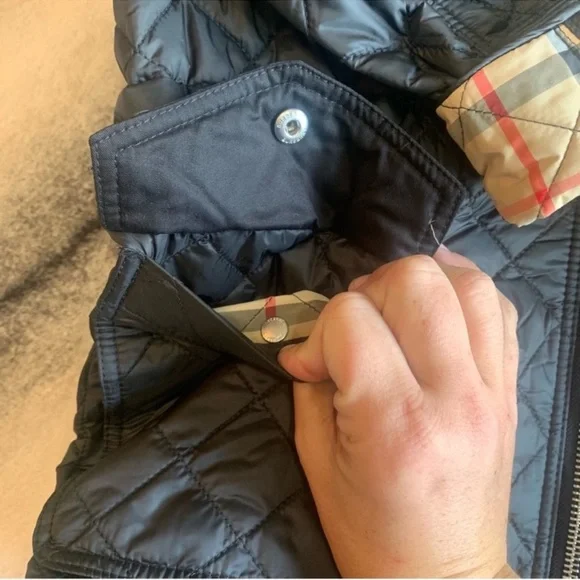Burberry Trey Diamond Quilted Black Archive Beige Check Logo Coat